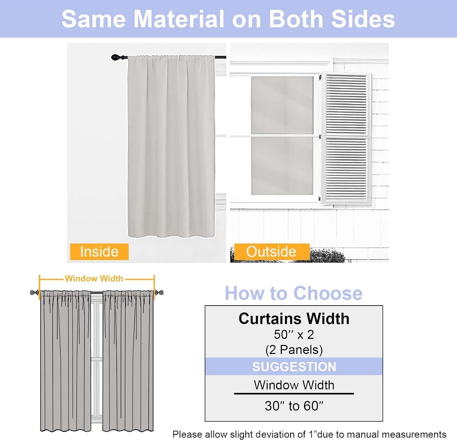 Simplebrand Ava Natural Blackout Curtains for Patio 108 Inches Long 2 Panels Set, Solid Thermal Insulated Room Darkening Rod Pocket Window…