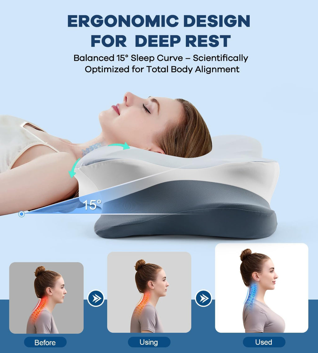 Donama Cervical Pillow for Neck and Shoulder, Cooling Contour Memory Foam Pillow for, Ergonomic Neck Support Pillow for Side Back Stomach…