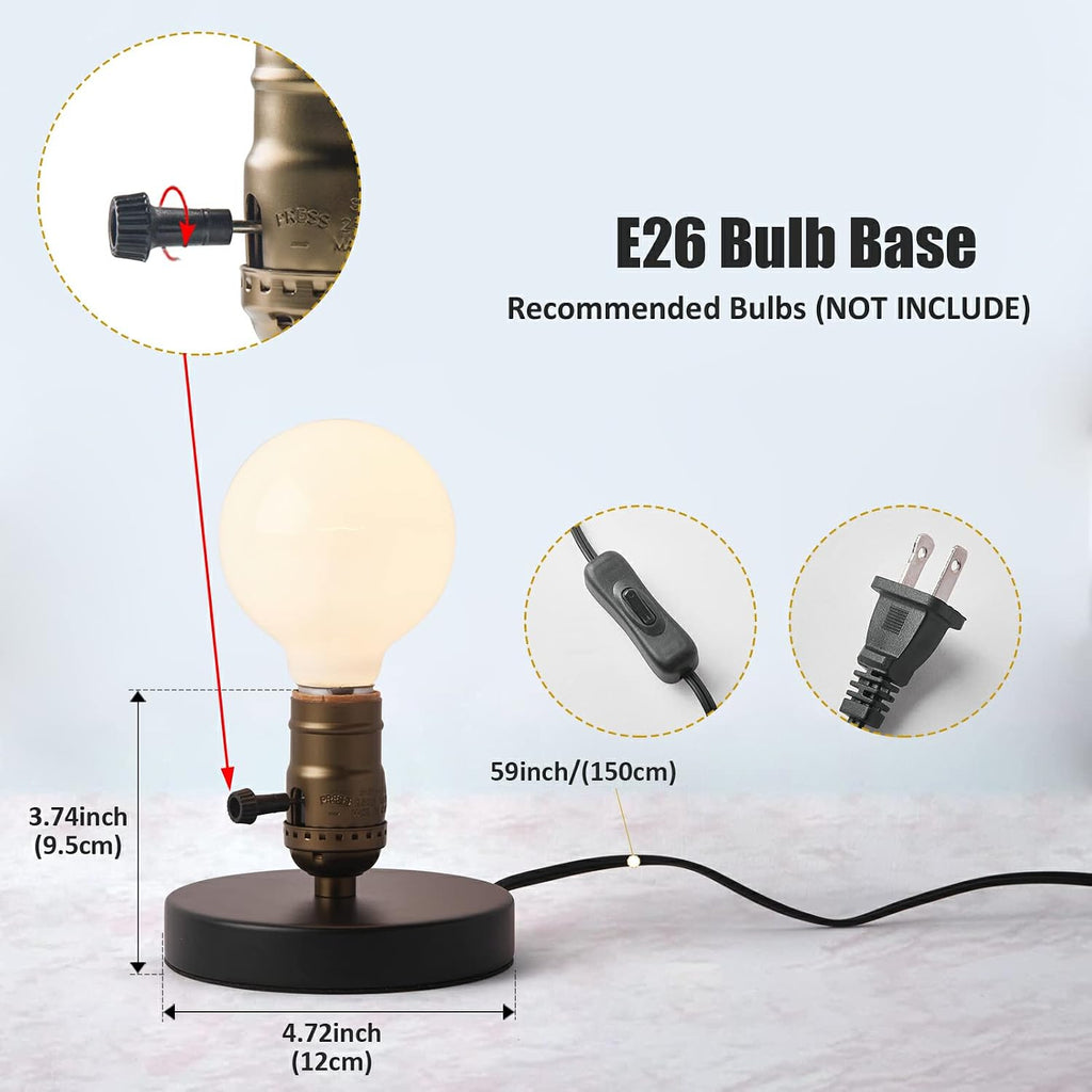 Vintage Table Lamp, Industrial Desk Lamp Small Retro Bedside Lamp with ON/Off Switch E26 Lamp Holder for Home Lighting Decor, Cafe Bar…