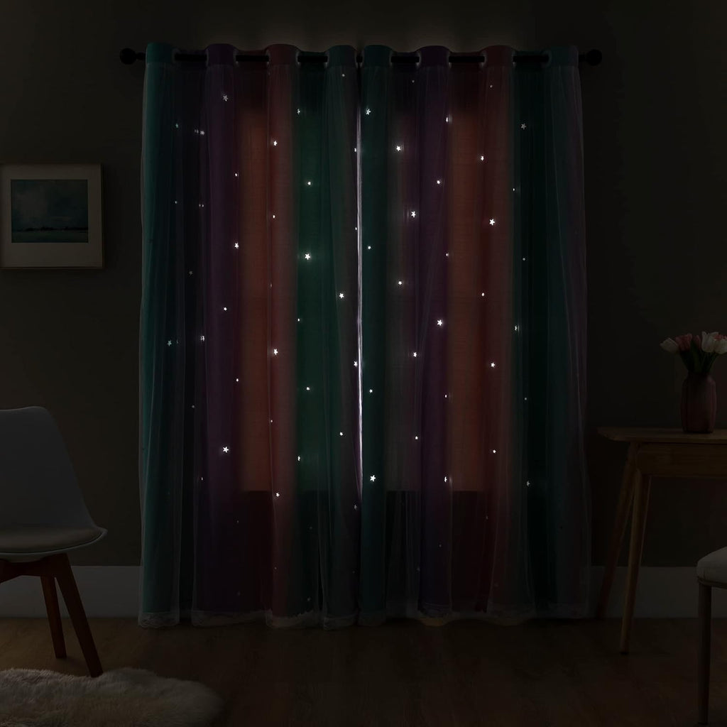 Addsomecolortolife XiDi Dream Star Blackout Curtains for Kids Rooms Girl Princess Curtain for Daughter Bedroom Window (Pink Purple Green, W…
