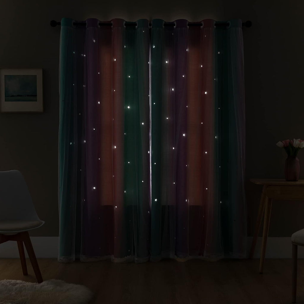 Addsomecolortolife XiDi Curtains for Bedroom Kids Rainbow Pink Purple Green Curtains for Girls Room Darkening 42/79 1.6 inch Pink