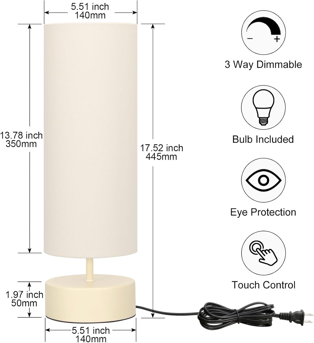 Touch Control Table Lamp, 3 Way Dimmable Bedside Table Lamp with Cream Base, Simple Nightstand Lamp with Beige Shade, Modern Night Light…