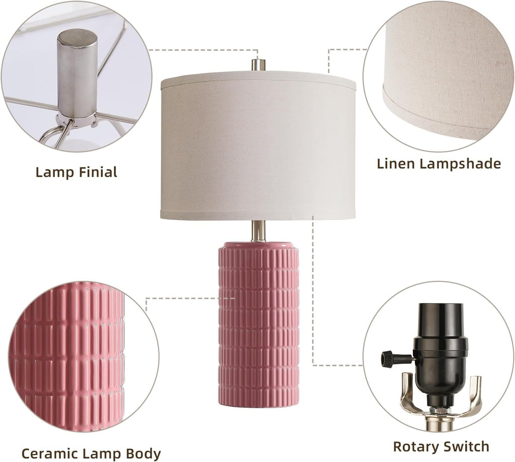 AIEAMPDO 23" Set of 2 Pink Ceramic Table Lamp for Living Room Bedroom, Modern Farmhouse Nightstand Desk Lamps for Dining Room Dresser End…