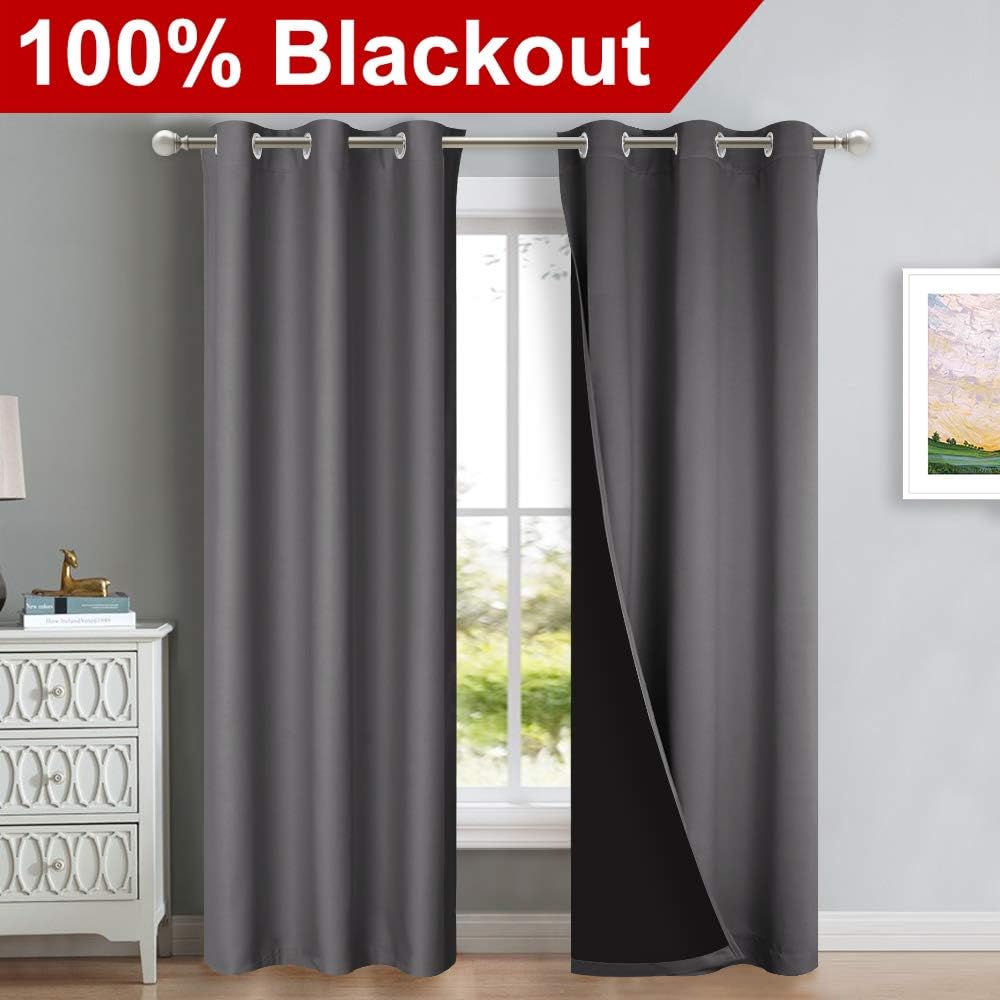 Nicetown Room Warming Blackout Curtains 80 inches Long, Full Light Blocking Drapes with Black Liner for Nursery, Thermal Insulated Draperie…