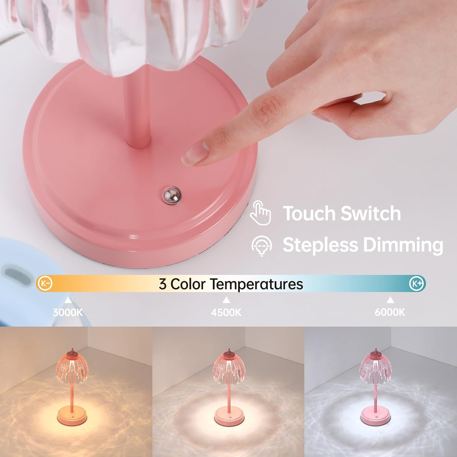 Shenmoyl Rechargeable Table Lamp with 5200mAh Battery & Touch Control - 3 Adjustable Color Temperatures, Cordless Dimmable Table Light…