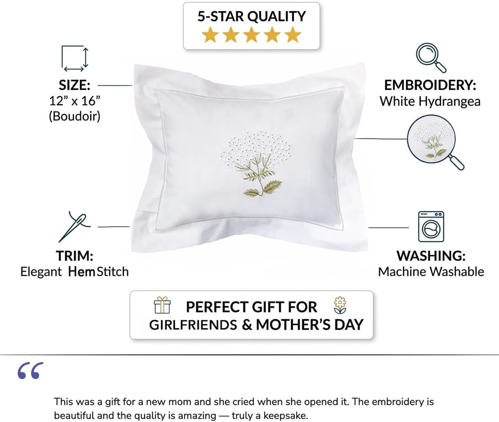 Jacaranda Living Embroidered Boudoir Pillow Cover – Handcrafted Embroidery, Fine Italian Cotton, Decorative Pillow Accent for Bedroom &…