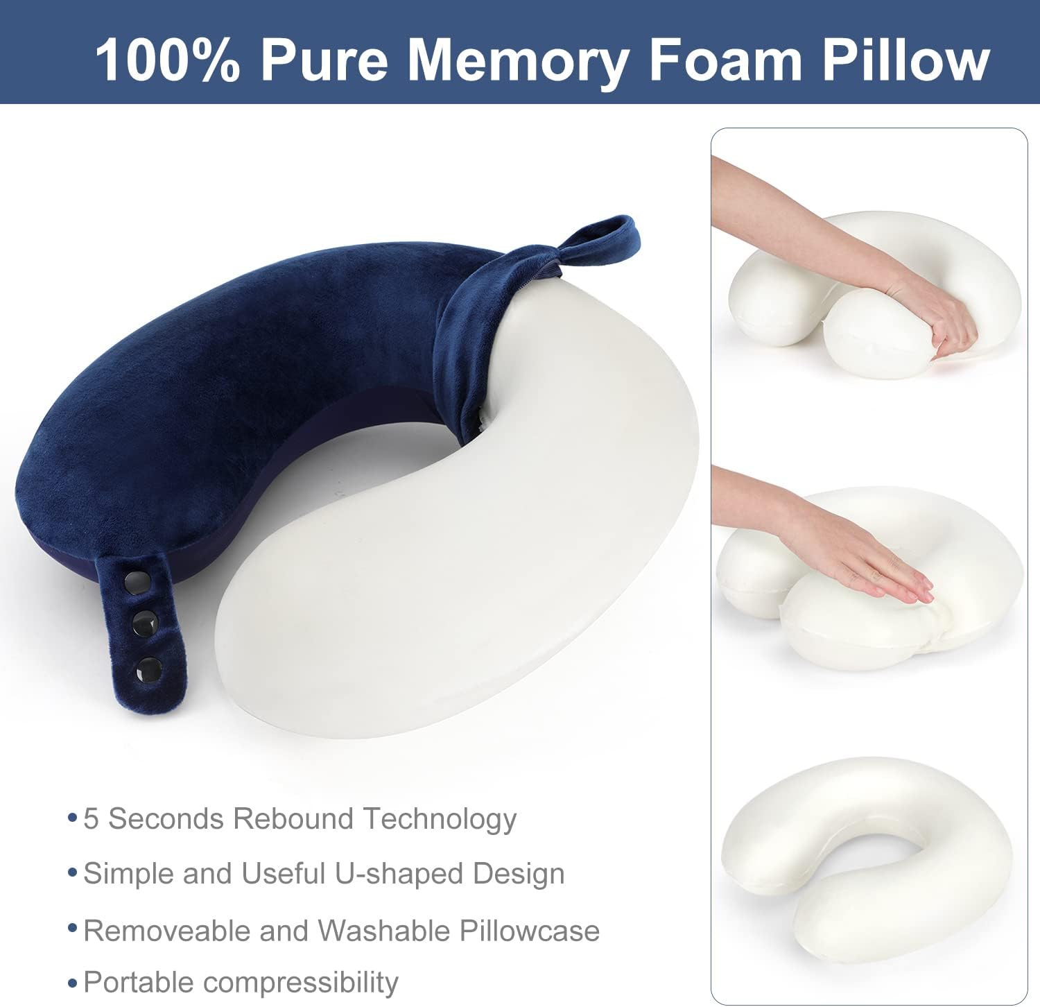 TALLGO Travel Pillow, Best Memory Foam Neck Pillow Head Support Soft Pillow for Sleeping Rest, Airplane Car & Home Use (Dark blue1)