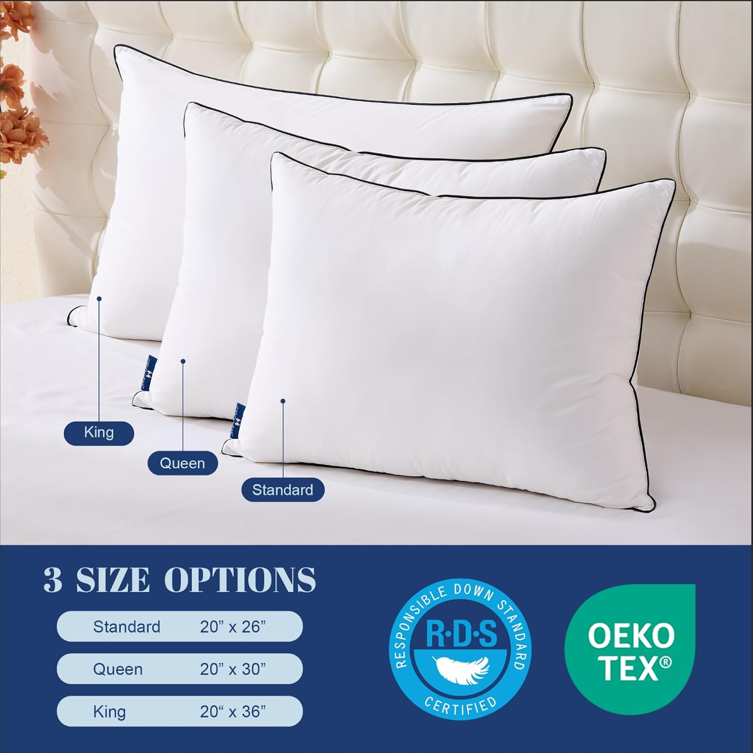 Mosluna Feather Down Pillows Standard Size Set of 2, Luxury Hotel Collection Bed Pillow 2 Pack, AiryfilTM Powered Fillings & Feathers Pillow…