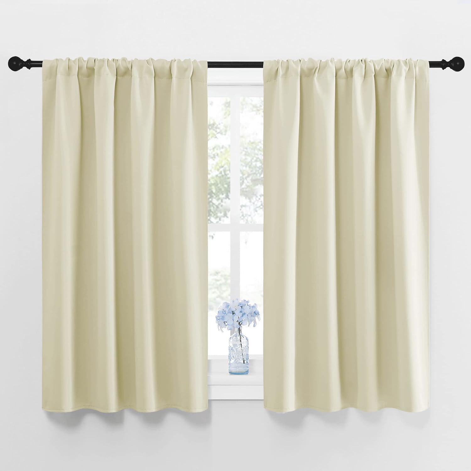 NICETOWN Blackout Curtains for Bedroom, Home Decorations Thermal Insulated Solid Rod Pocket Blackout Drapes for Cafe (Beige, One Pair, 42…