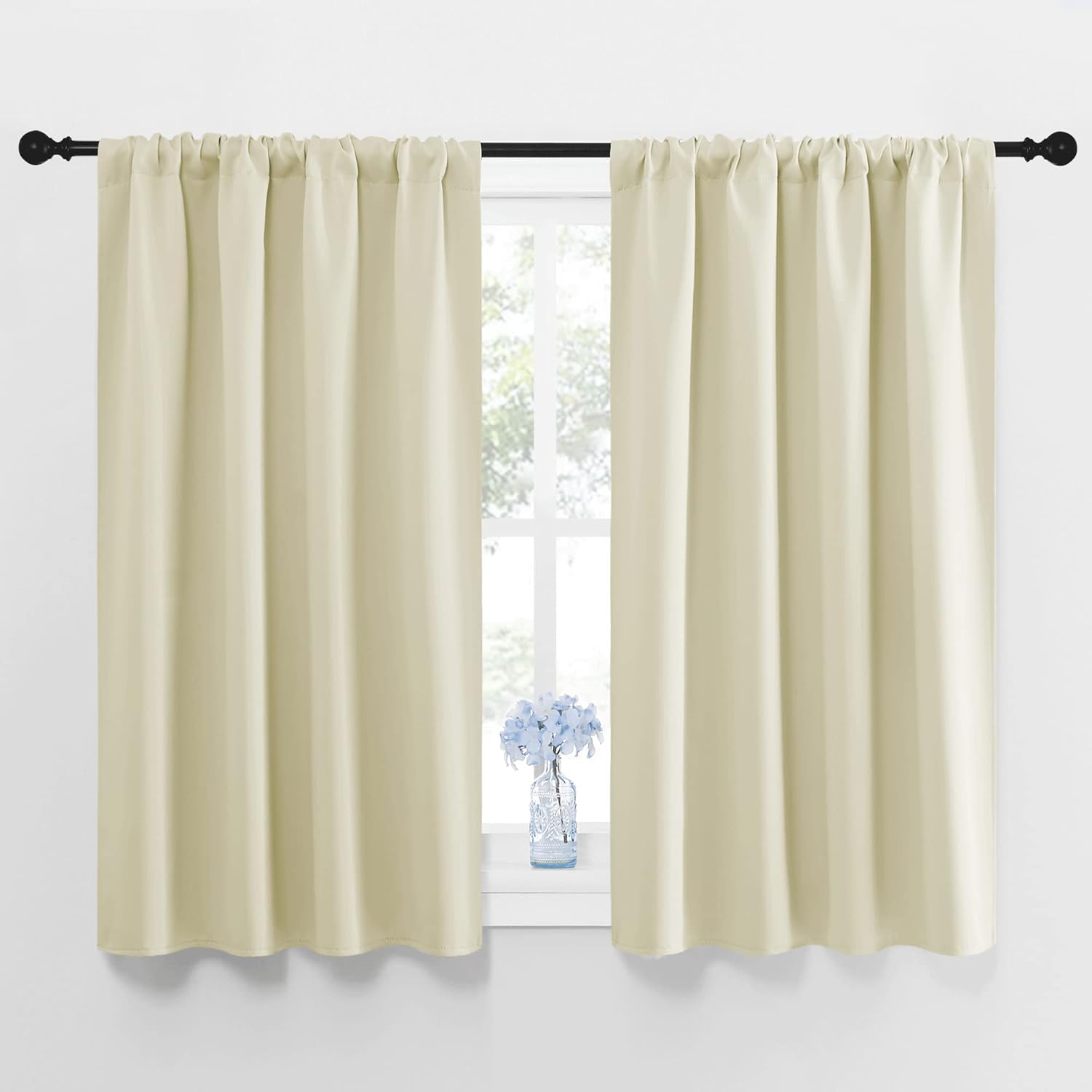 NICETOWN Blackout Curtains for Bedroom, Home Decorations Thermal Insulated Solid Rod Pocket Blackout Drapes for Cafe (Beige, One Pair, 42…