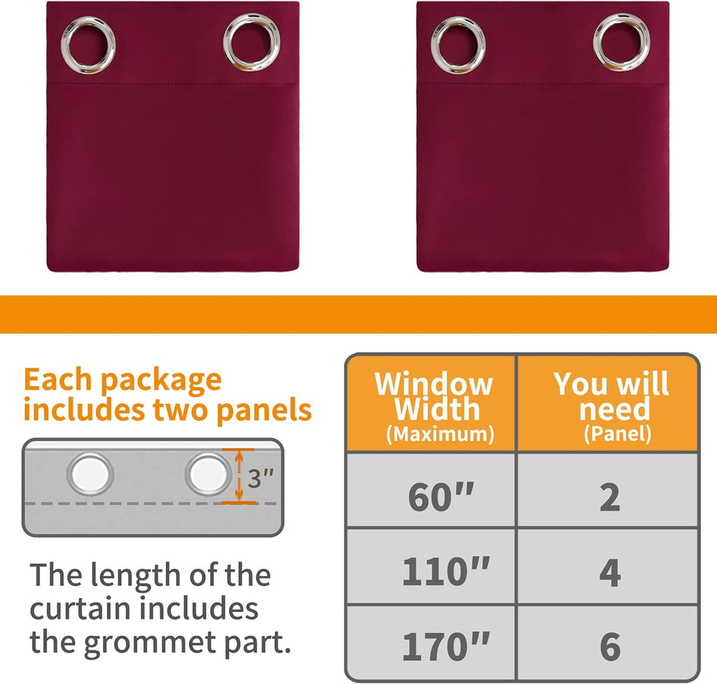 YoungsTex Burgundy Blackout Curtains 72 Inches Long for Bedroom 2 Panels - Thermal Insulated Drapes with Grommet Room Darkening Privacy Chr…