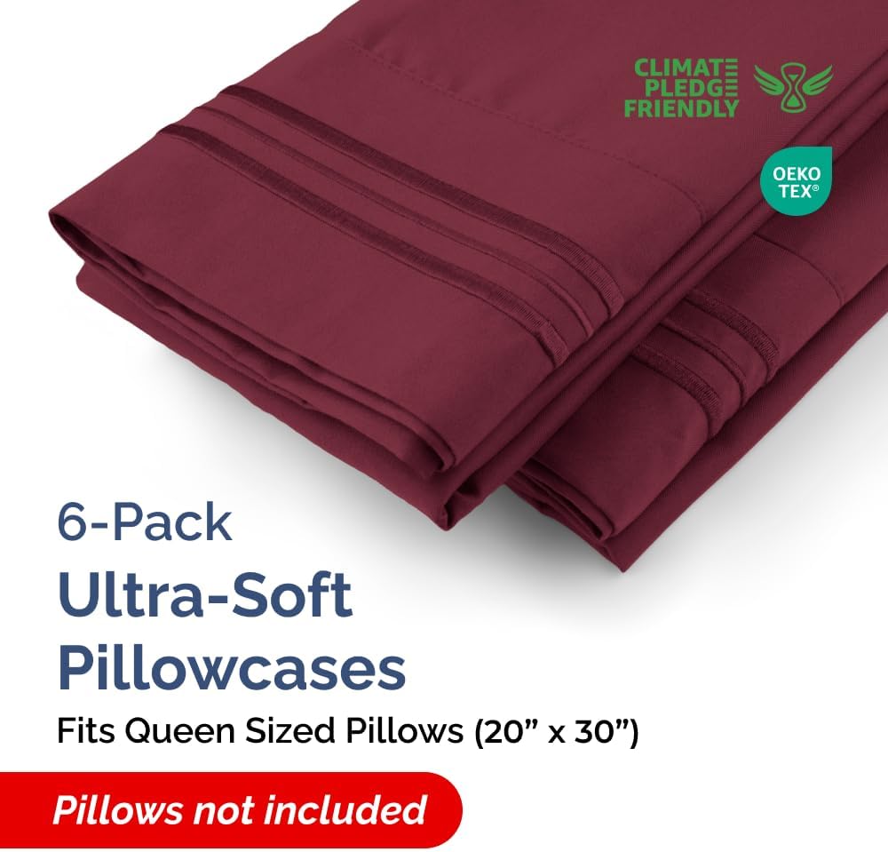 Queen Pillow Cases Set of 6 - Ultra Soft Hotel Quality Pillowcase Covers - Comfy, Cozy & Wrinkle Free - Shrink, Stain and Fade Resistant…