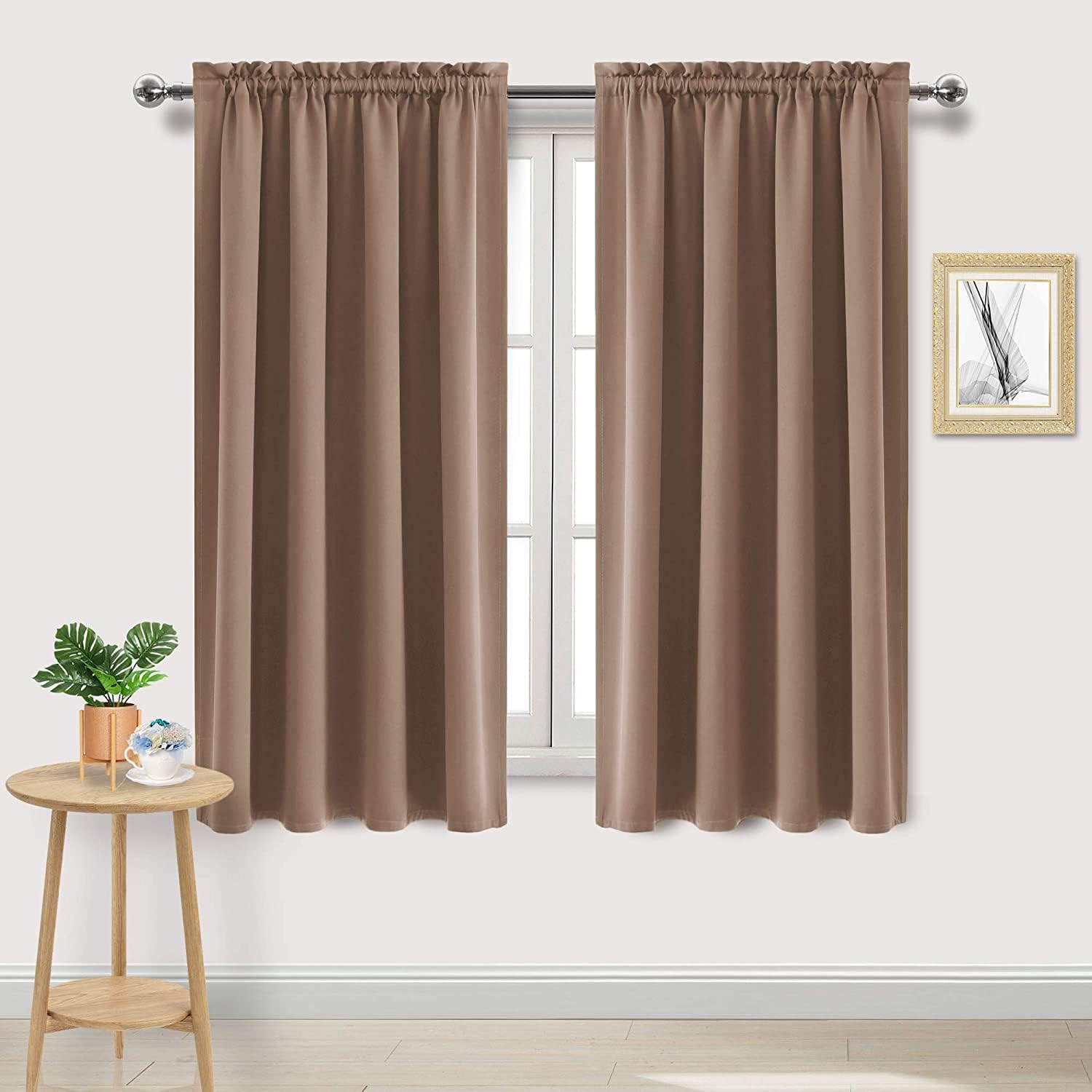 Dwcn Blackout Curtains Room Darkening Thermal Insulated Bedroom Curtains Window Curtain Panels, 52 x 63 inches Long, Set of 2 Khaki Rod Poc…