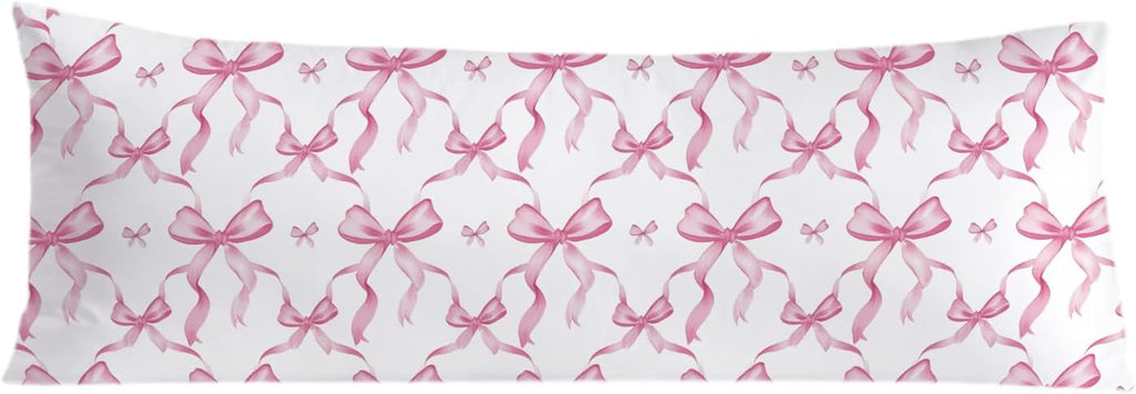 Coquette Pink Bow 20x54 Body Pillow Cover, Coquette Preppy Room Dorm Decor, Girly Room Decor Aesthetic, Pink Ribbon Decorative Long Body…