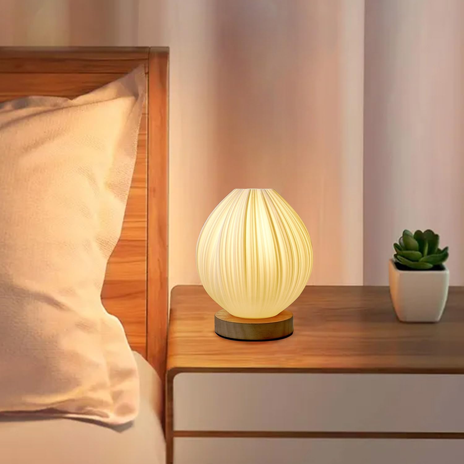 Zenply Novelty Small Table Lamp for Bedroom & Living Room, Vintage Style Striped Night Light, Mini Bedside Lamp for Small Spaces & Kids…