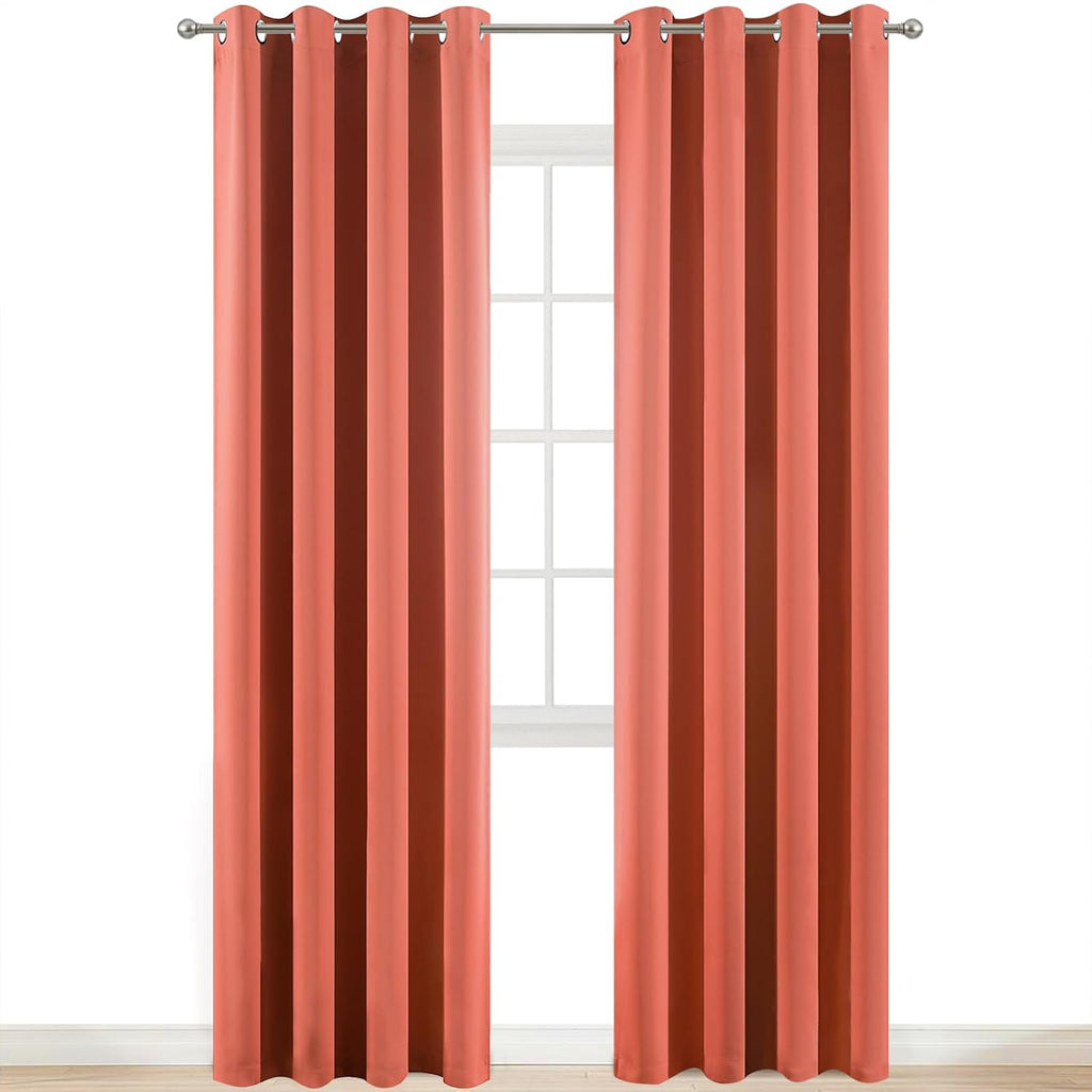 Yakamok Blackout Curtains 84 Inches Long Coral Room Darkening Thermal Insulated Solid Grommet Top Window Treatment Drapes Curtain for…