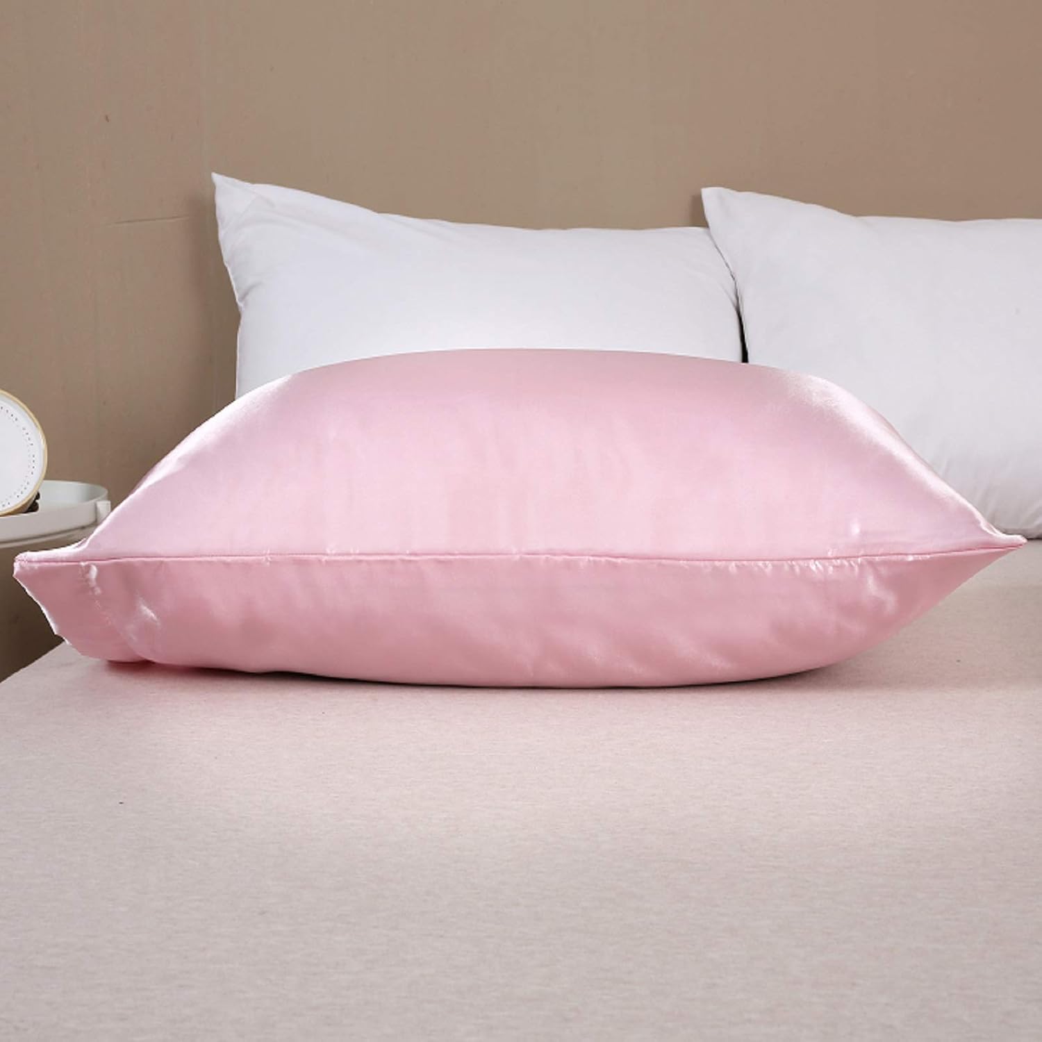 Lcbd Standard Size Satin Pillowcase for Hair and Skin, Pink Silk Satin Pillowcases Set of 2, Satin Cooling Pillow Covers with Envelope Clos…