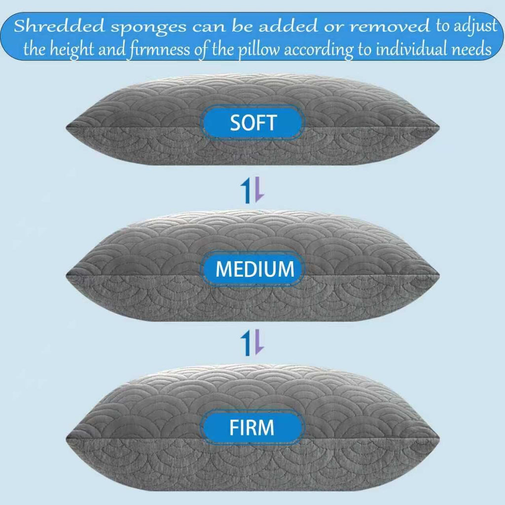 Molclcuy Memory Foam Pillows King Size Set of 2 Adjustable Cool Pillow for Side Back Stomach Sleepers Luxury with Washable Cover Gray