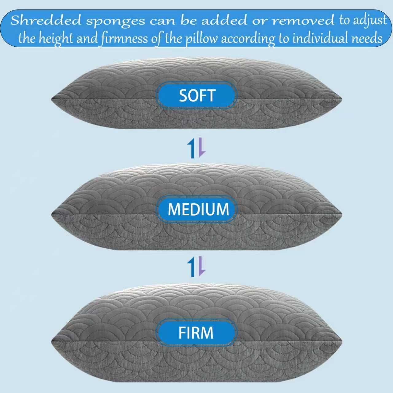 Molclcuy Memory Foam Pillows King Size Set of 2 Adjustable Cool Pillow for Side Back Stomach Sleepers Luxury with Washable Cover Gray