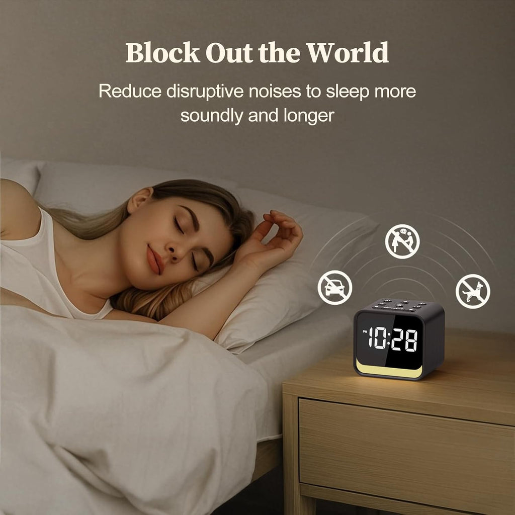 HOUSBAY Wooden Sound Machine Alarm Clock for Bedrooms - Gentle Wake-Up with Birdsong, White Noise for Sleeping, Small Digital Clock for…