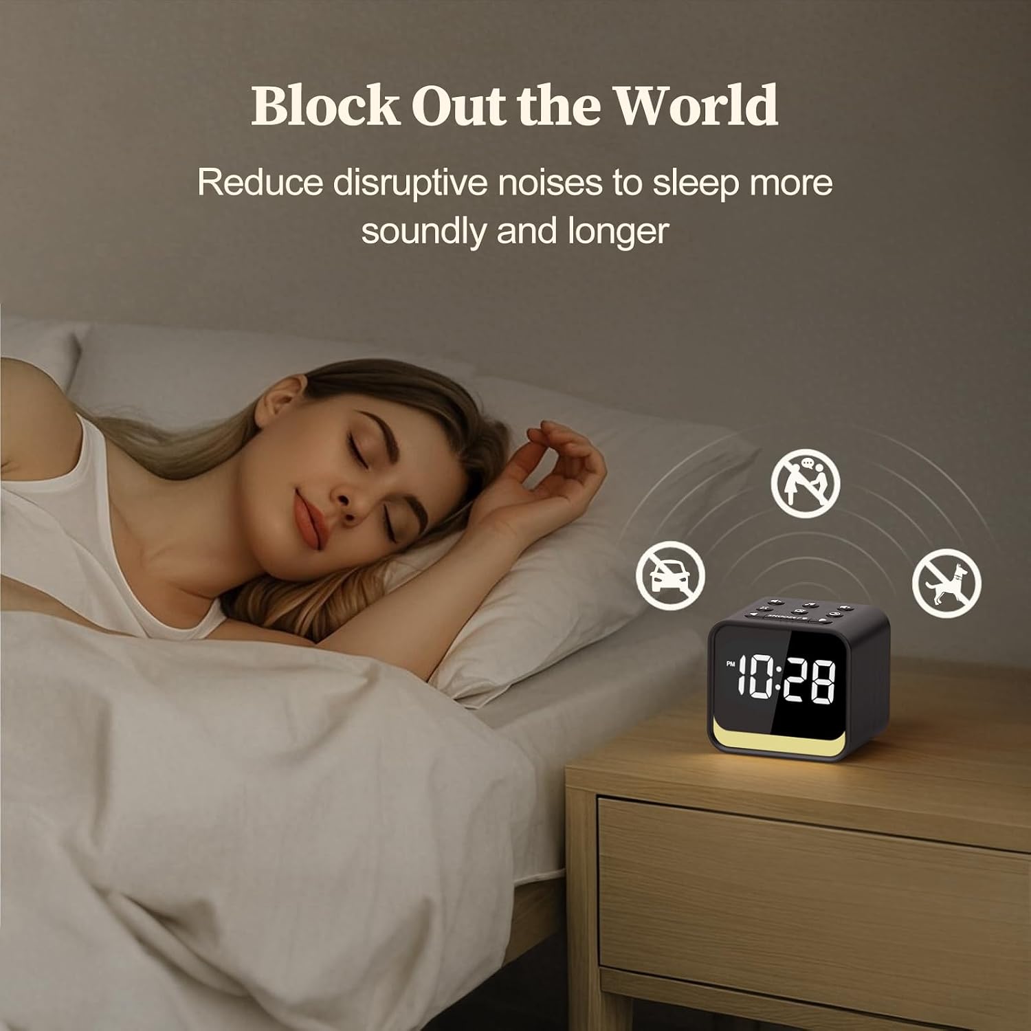 HOUSBAY Wooden Sound Machine Alarm Clock for Bedrooms - Gentle Wake-Up with Birdsong, White Noise for Sleeping, Small Digital Clock for…