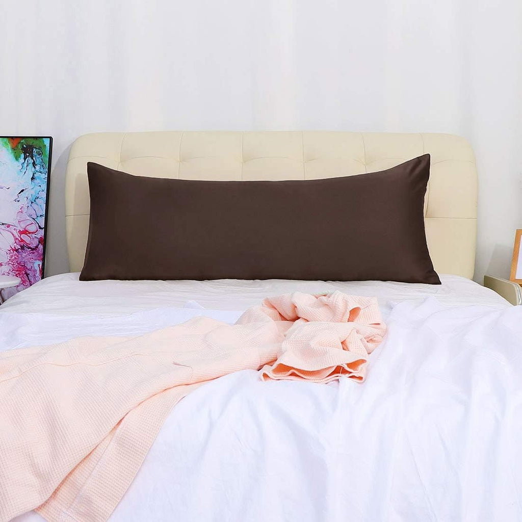 uxcell Body Pillow Cover, 20x72 Inch Brown Silky Satin Body Pillowcases for Hair and Skin, Soft Cooling Smooth Pillow Case with Envelope…