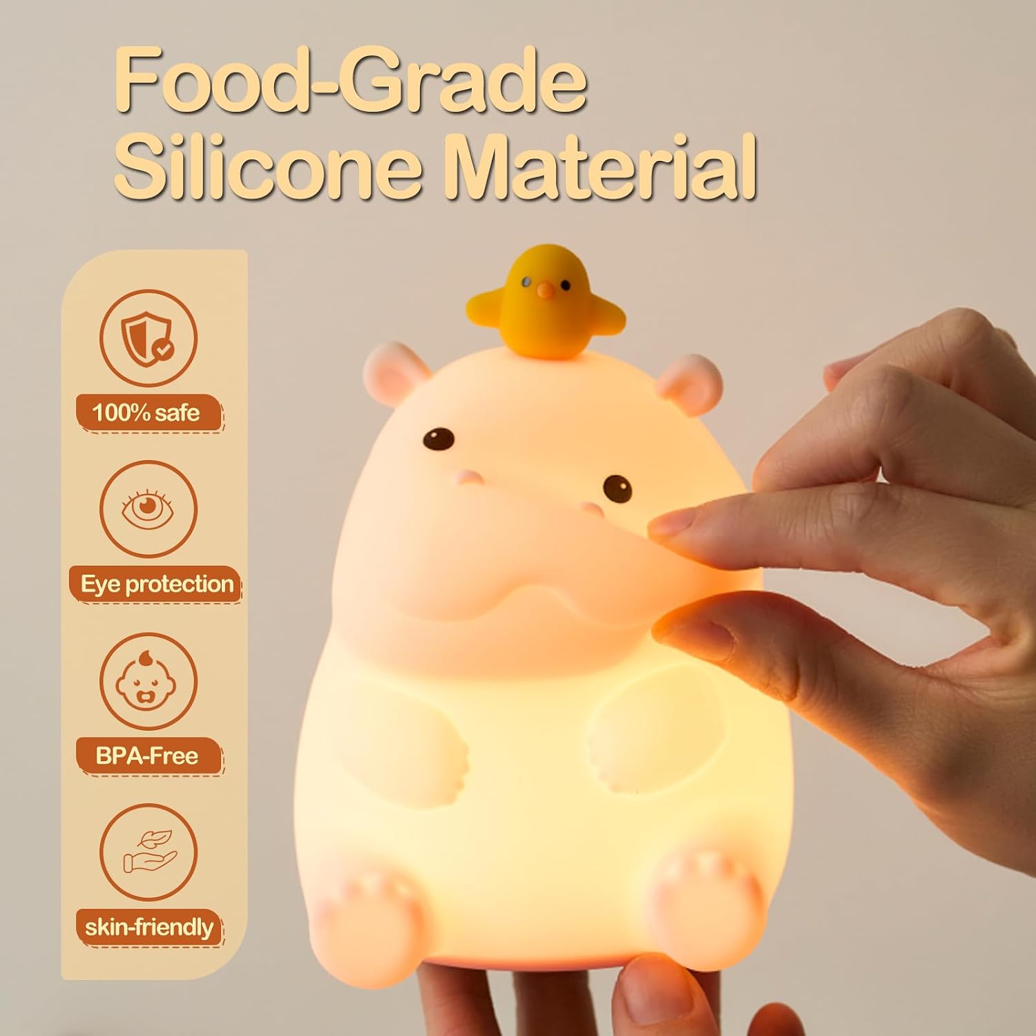 Atsuinightlight ATSUI Hippo Night Light, LED Squishy Novelty Animal Lamp, Food Grade Silicone, 2 Level Dimmable, Nursery Nightlight for Des…
