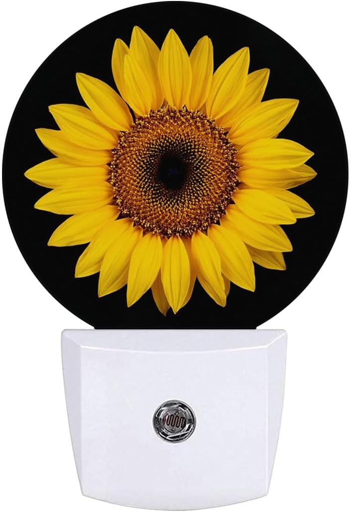 Yellow Sunflower Plug in Night Light Auto Light Round Lamps Energy Saving Gift for Women Men Friends