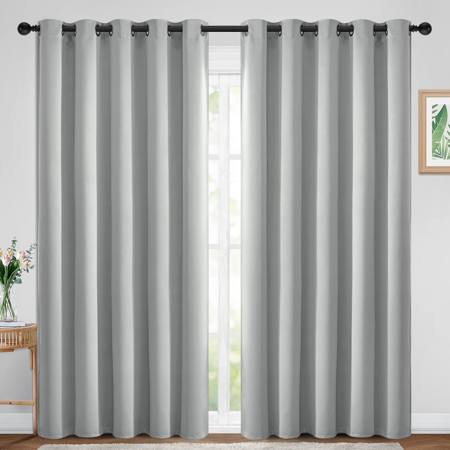 Yakamok Blackout Curtains Room Darkening Thermal Insulated Window Panels, Solid Grommet Top Drapes for Bedroom/Living Room(70Wx84L, Light…