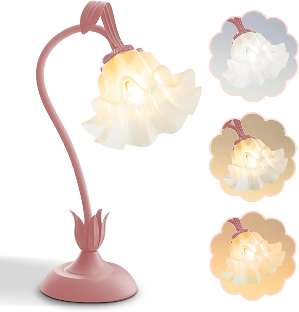 Aqdzcnf Flower Table Lamp, LED Reading Light Bedside Vintage Flower Night Light,3 Colors Modes Kawaii Bedside Lamps Decor, Living Room Bedroo…