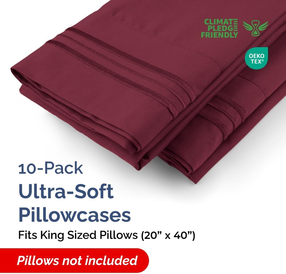 CGKUnlimited King Pillow Cases Set of 10 - Ultra Soft Hotel Quality Pillowcase Covers - Comfy & Wrinkle Free - Shrink, Stain & Fade Resista…