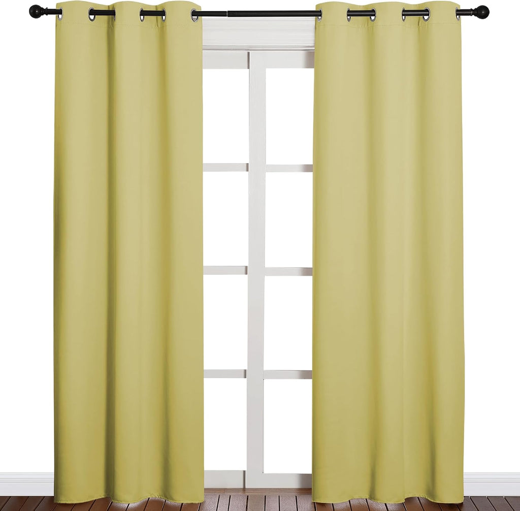 NICETOWN 84 inches Blackout Curtains for Office and Theater, Thermal Insulated Solid Grommet Drapes for Living Room (Paler Yellow, 1…