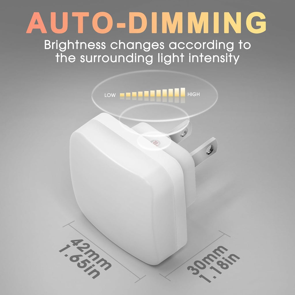 LED Night Light Plug into Wall, 2 Pack, Nightlights With Light Sensor Dusk to Dawn, 0.3W Square Plug in Night Lights for Kids, 3000K Warm…