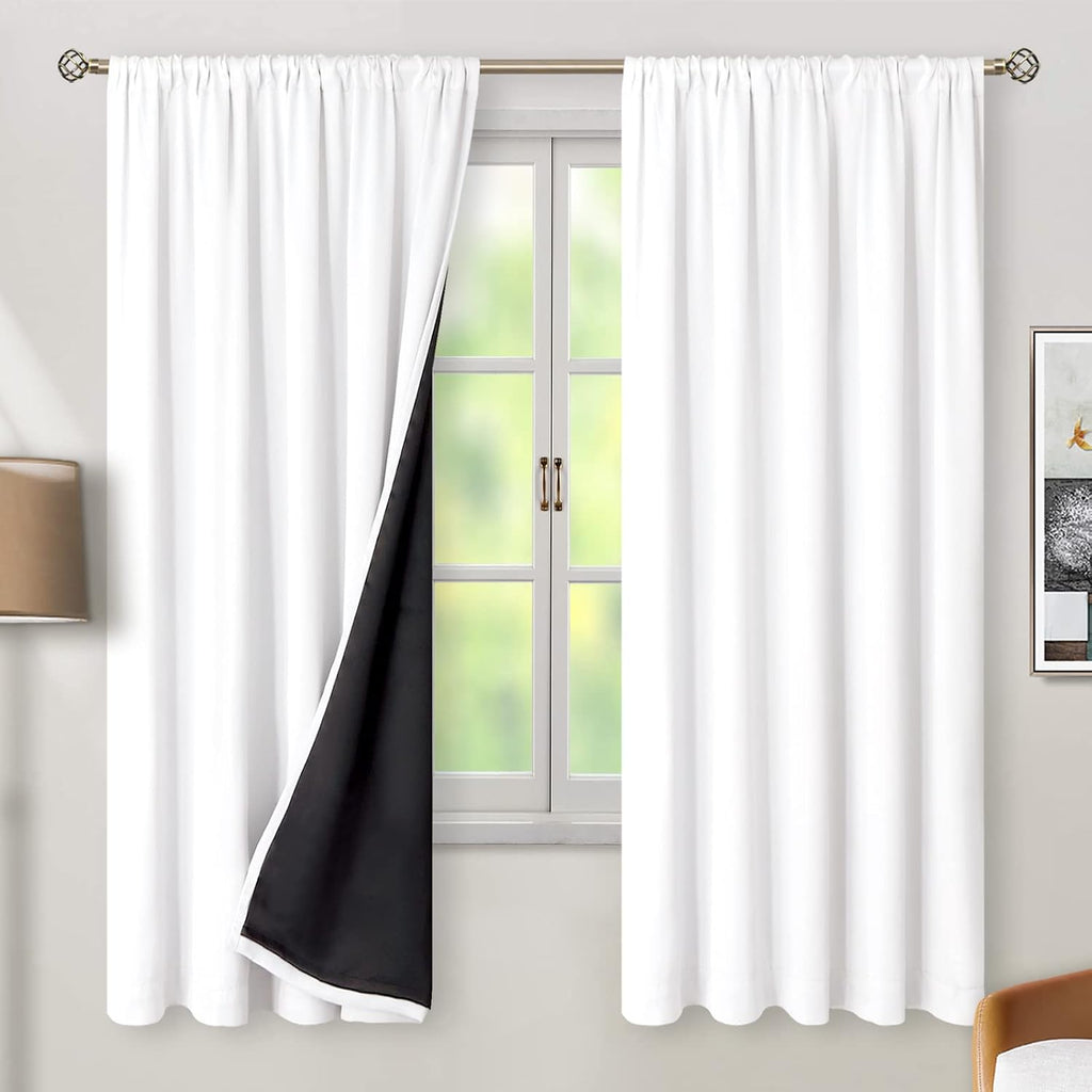 BGment Pure White 100% Blackout Curtains with Black Liner, Rod Pocket and Back Tab Double Layer Full Room Darkening Window Thermal…