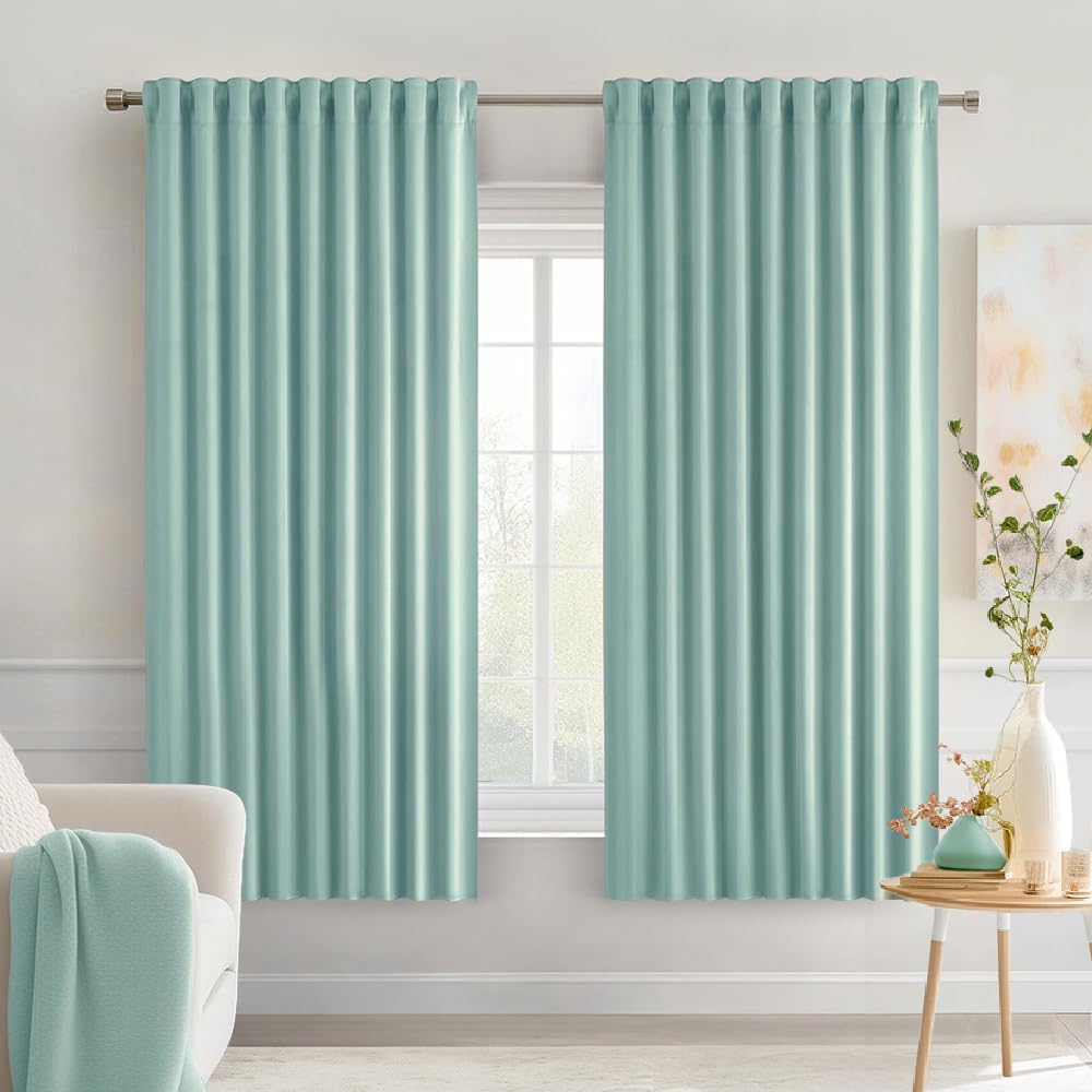 Miulee Aqua Back Tab Blackout Curtains 63 Inch Length 2 Panels Set for Living Room Bedroom Privacy, Rod Pocket/Pinch Pleat Thermal Insulate…