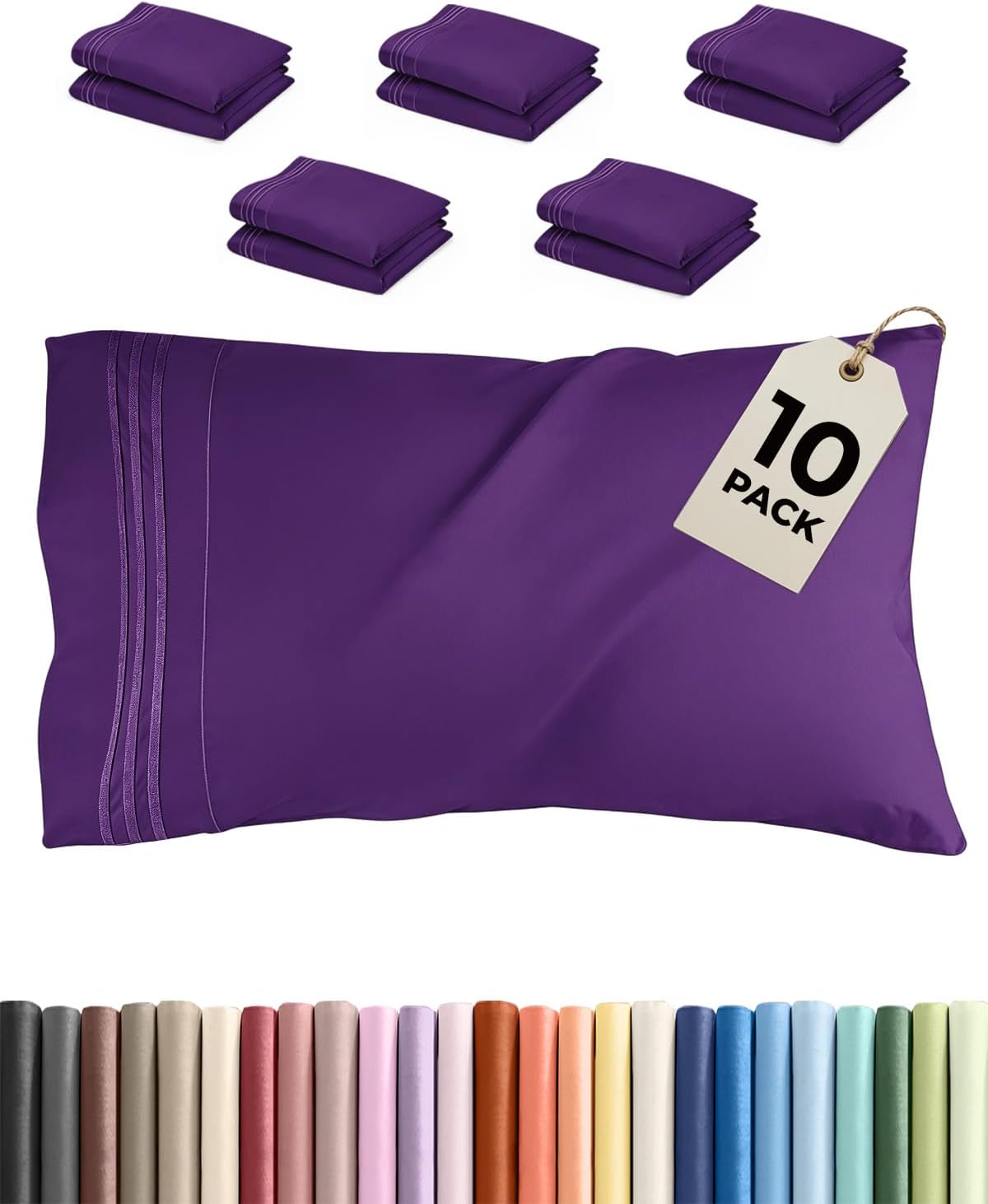 CGKUnlimited Queen Pillow Cases Set of 10 - Ultra Soft Hotel Quality Pillowcase Covers - Comfy & Wrinkle Free - Shrink, Stain & Fade Resist…
