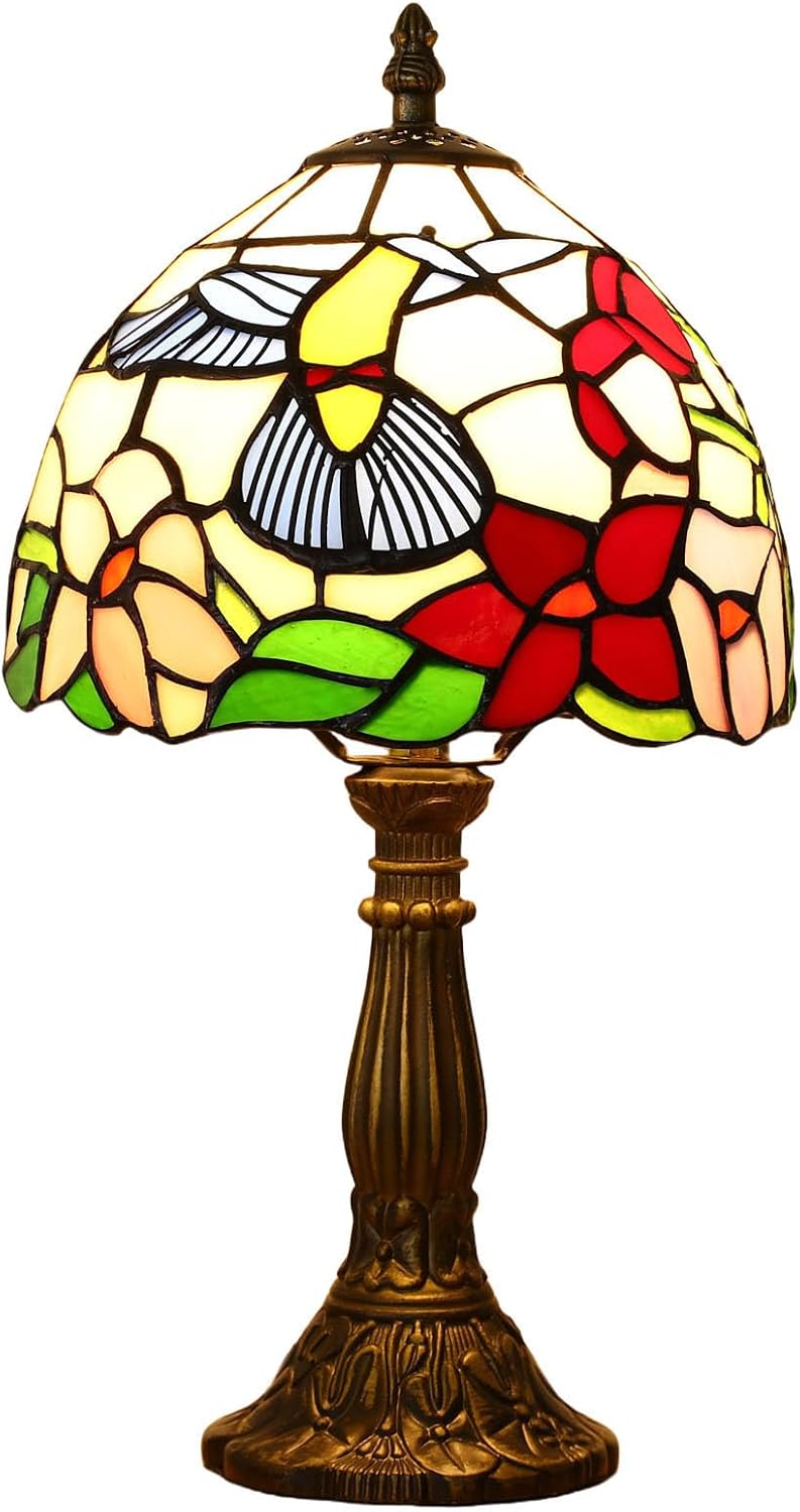 Tiffany Style Table Lamp, Hummingbird Style Stained Glass Lamp, 8 Inch Small Antique Lamp, for Bedside Nightstand Bedroom Living Room…