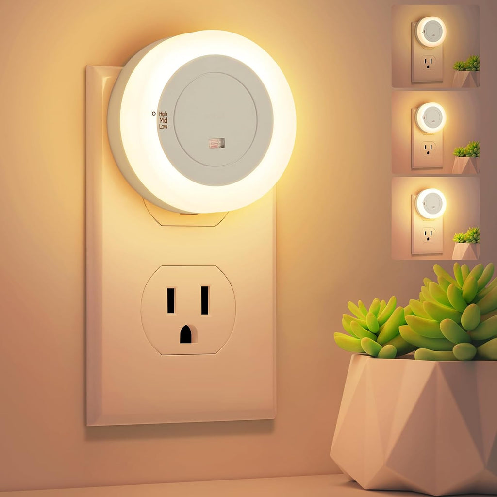 FOLKSMATE LED Night Lights Plug in, 2-Pack Dimmable Nightlight Plug Into Wall with Light Sensor, Soft White Adjustable for Adults…