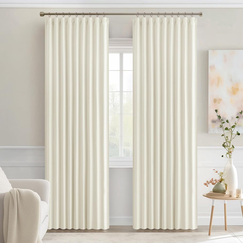 Miulee Cream Back Tab Blackout Curtains 72 Inches Long 2 Panels Set for Living Room Bedroom Privacy, Rod Pocket/Pinch Pleat Thermal Insulat…