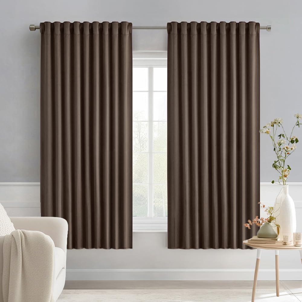 Miulee Chocolate Brown Back Tab Blackout Curtains 63 Inch Length 2 Panels Set for Living Room Bedroom Privacy, Rod Pocket/Pinch Pleat Therm…