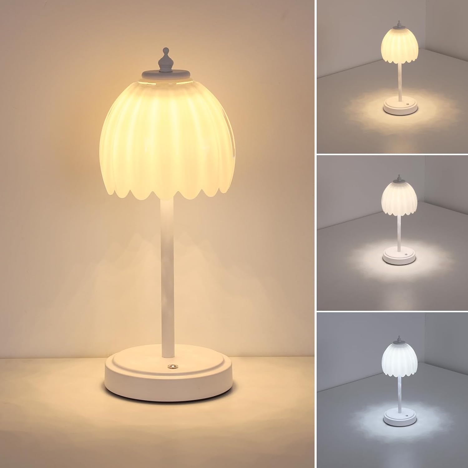 Shenmoyl Tulip Table Lamp with 5200mAh Battery & Touch Control, Cordless Small Table Lamp with 3 Colors, Dimmable Rechargeable Table…