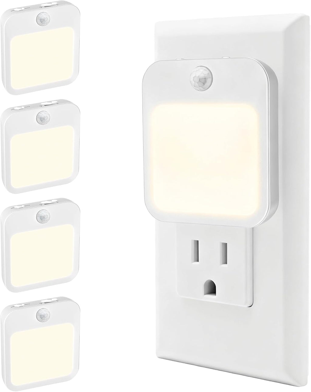 Plug-in Night Light with Motion Sensor, Dusk-to-Dawn Light Sensor, Stepless Dimming LED Night Lights for Bedroom, Hallway, Bathroom, Kids…