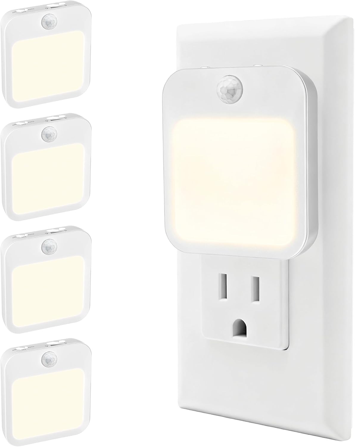 Plug-in Night Light with Motion Sensor, Dusk-to-Dawn Light Sensor, Stepless Dimming LED Night Lights for Bedroom, Hallway, Bathroom, Kids…