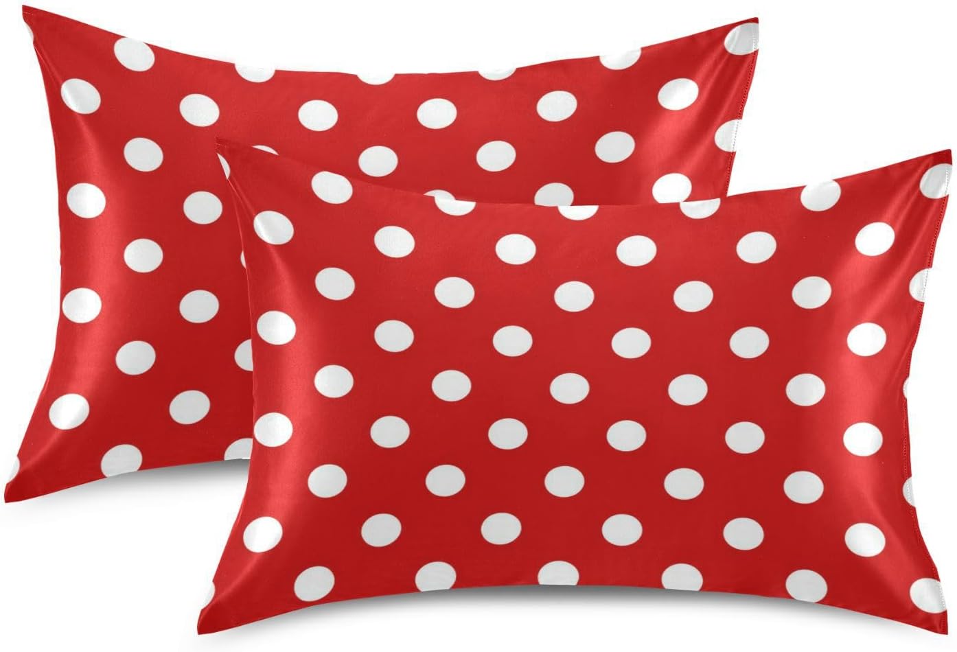 Red Polka Dot Plaid Print Pillow Covers Silk Pillowcase for Hair and Skin Cooling Breathable Soft Satin Pillowcase King Size Pillow Case…
