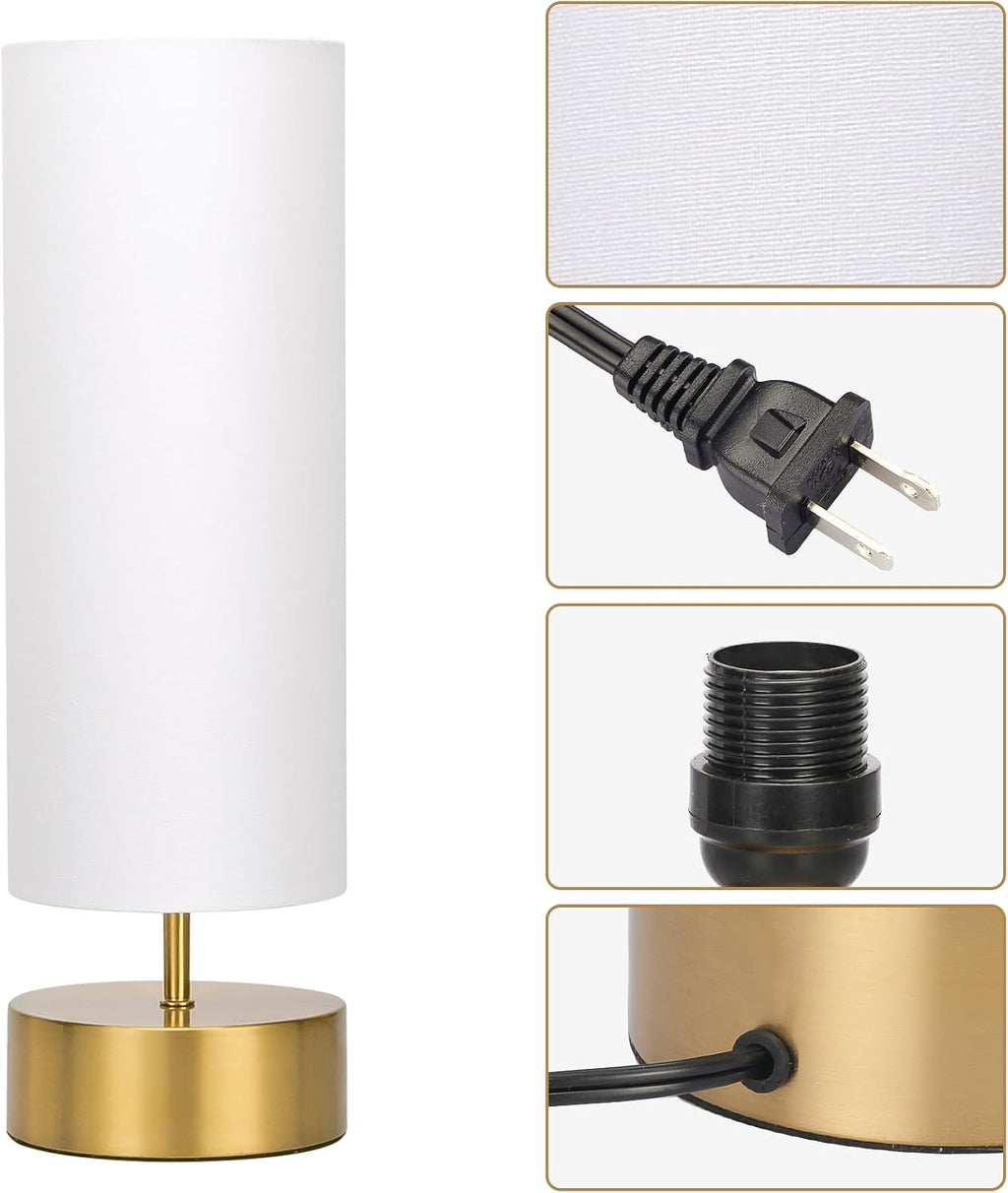 3-Way Dimmable Table Lamp, Touch Control Nightstand Lamp with White Lampshade, Gold Modern Bedside Touch Lamp Simple Side Table Lamp…
