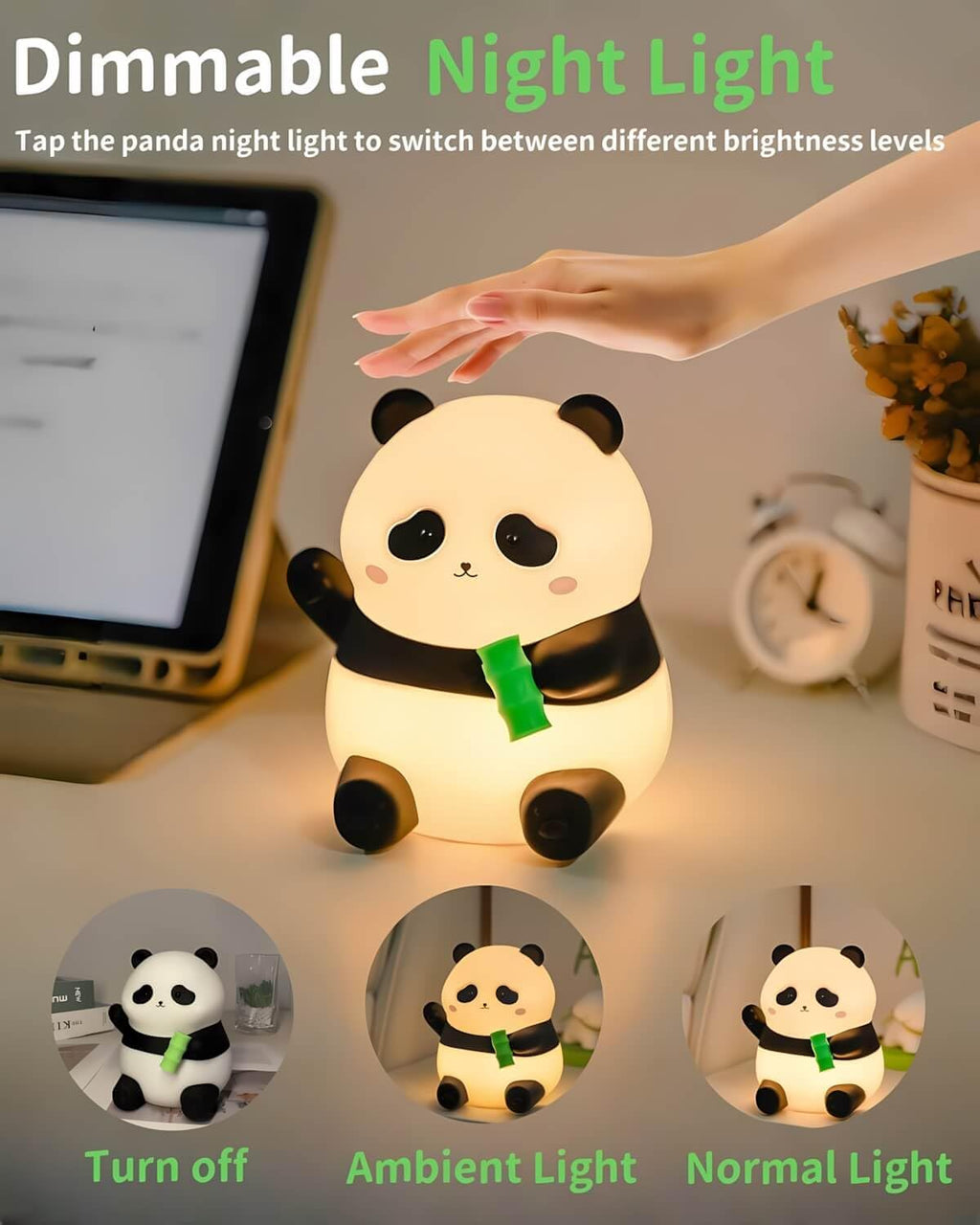 Daixinde Panda Night Light Squishy, 50Hrs Battery Kids Nightlight, Tap Control 2 Brightness, 30Min Auto-Off, Rechargeable Bedside Lamp for…