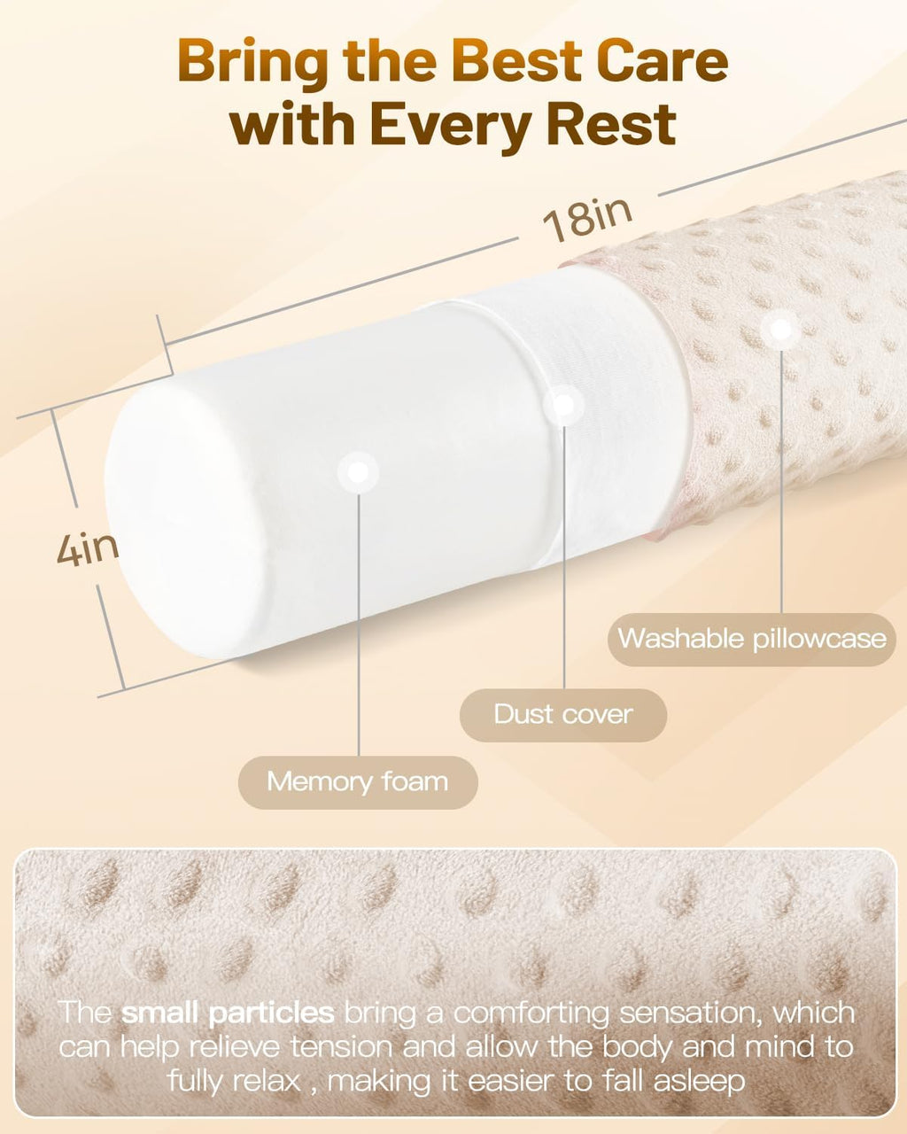 SinoSalected Memory Foam 4" Round Pillow, Cervical Neck Pillow for, Cylinder Pillows 18"x 4", Removable Cover, Neck Roll Pillow for Sleepi…