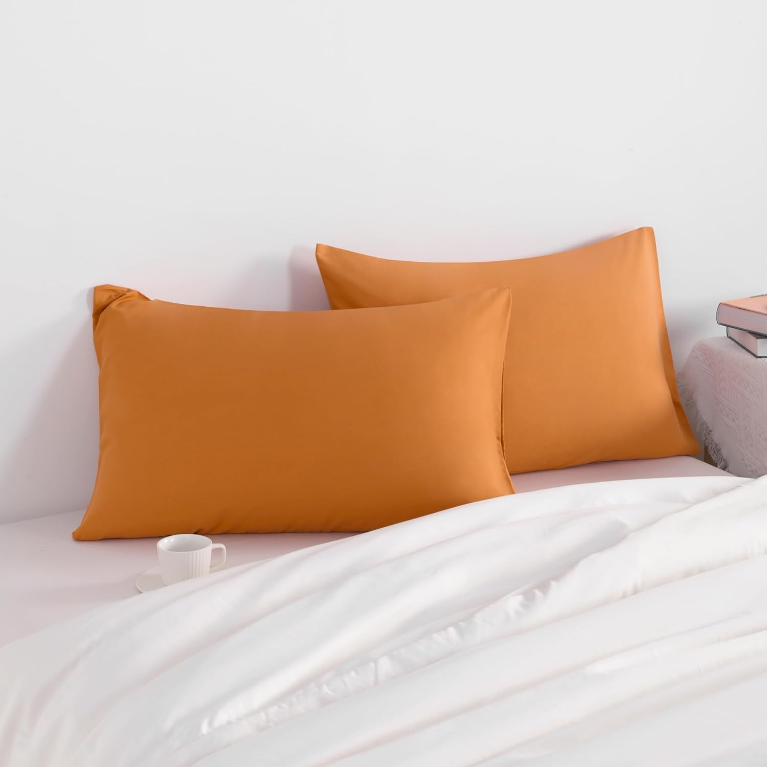 Ntbay Queen Pillow Cases Set, 2 Pack Brushed Microfiber 20x30 Inches, Soft, Wrinkle, Fade, Stain Resistant Pale Orange Pillow Cases with En…