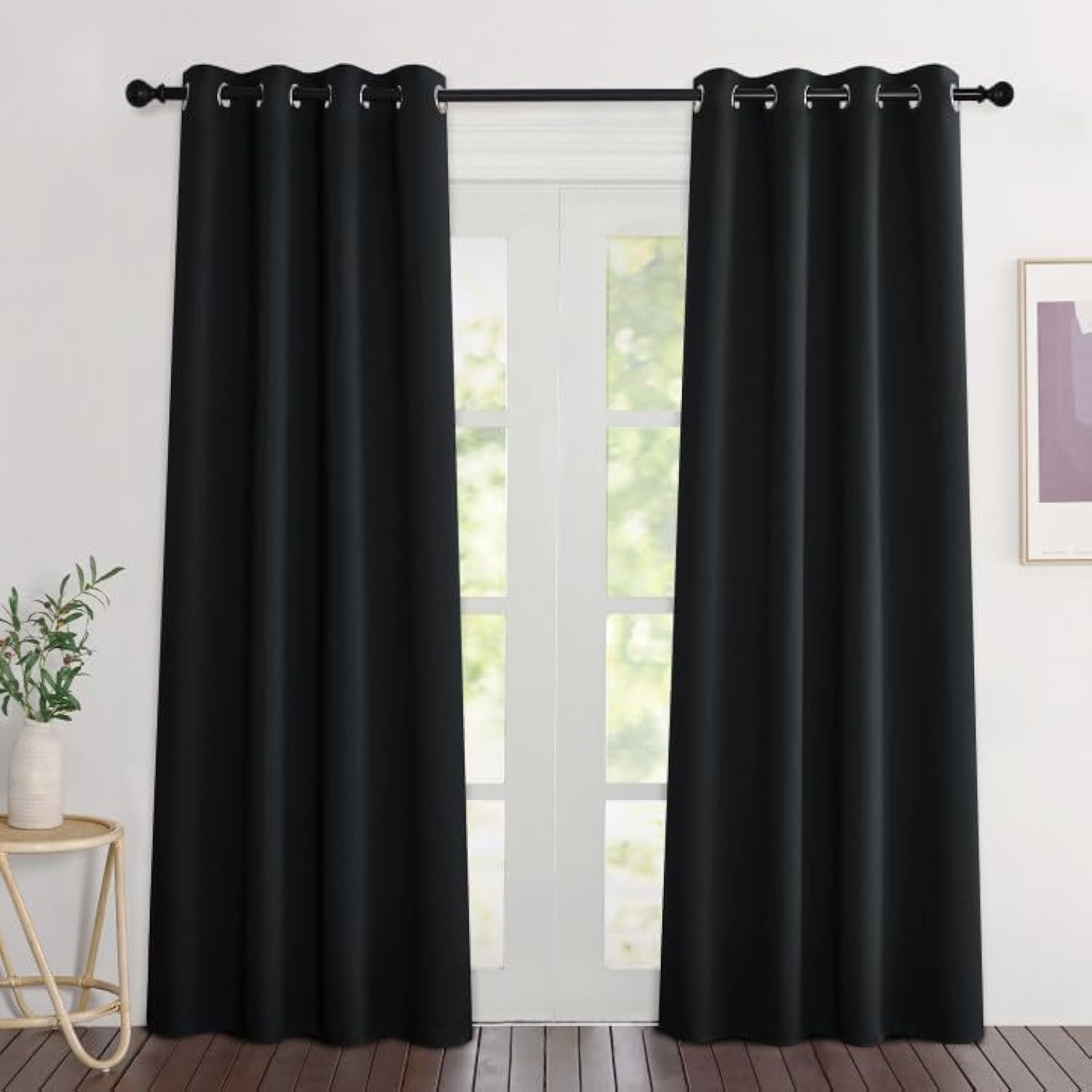 Nicetown Black Blackout Curtains 84 inch Length 2 Panels, Grommet Thermal Insulated Window Treatments Light & Sound Reducing Drapes for Liv…