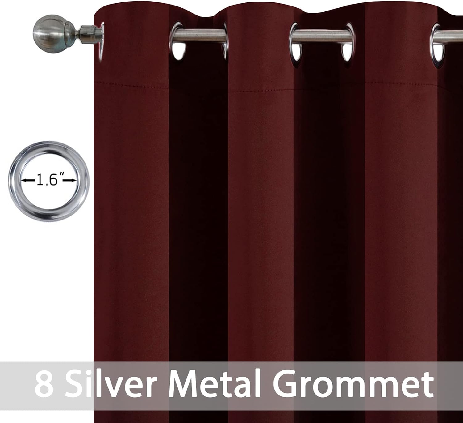 Yakamok 36 Inch Blackout Curtains for Kitchen, Grommet Sunlight Block Energy Saving Window Drapes for Bedroom Bathroom, Burgundy Red…